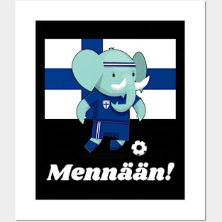 ⚽ Finland Football, Cute Elephant Kicks Ball, Mennään! Team Spirit Posters and Art